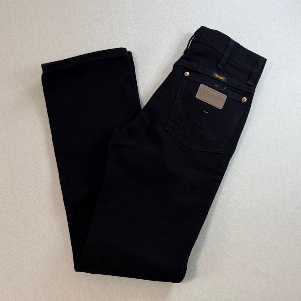 Wrangler Men's Slim Straight Jeans in Black with Tan Patch - Picture 8 of 9